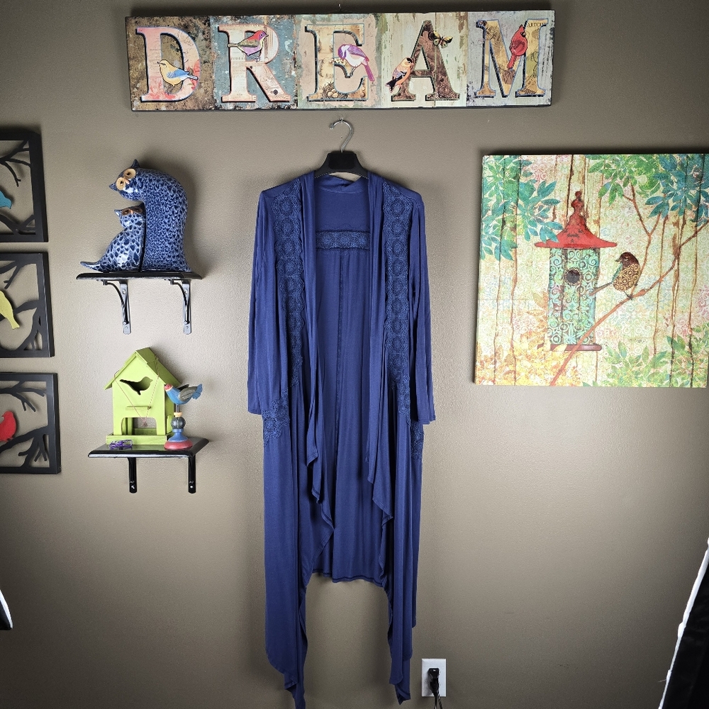 Open Front Blue Purple Lace Duster Long Open Cardigan
